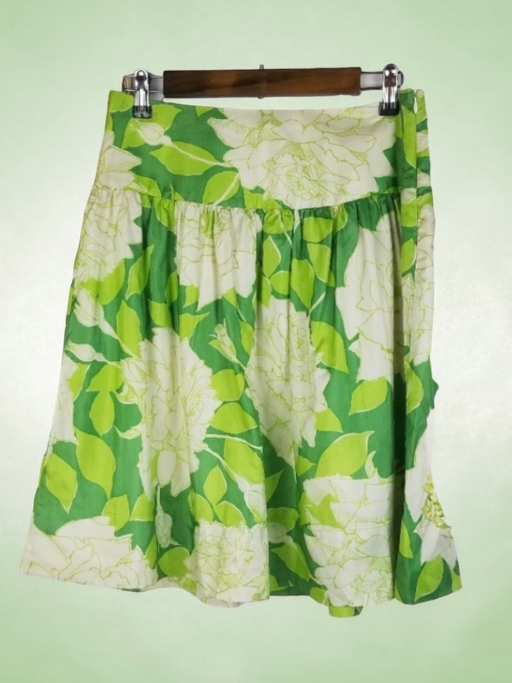 Trina Turk Green and White Floral Midi Skirt